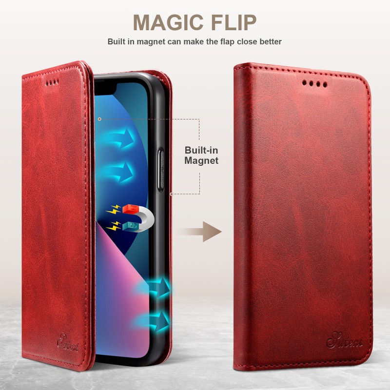 Flip Cover Case with Built-in Stand and Magnetic Closure, crafted from high-quality leather